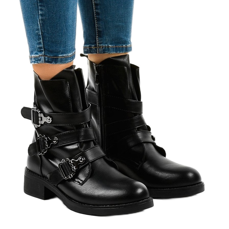 Bottines plates femme noires à boucles HQ952 le noir