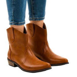 Bottines camel pour femme 928-1 santiags plates brun