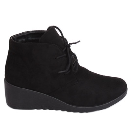 Bottines noires lacées sur un talon compensé E3265 Noir le noir