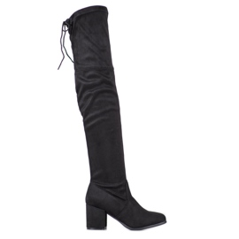 Ideal Shoes Cuissardes en daim le noir Ideal Shoes Cuissardes en daim le noir