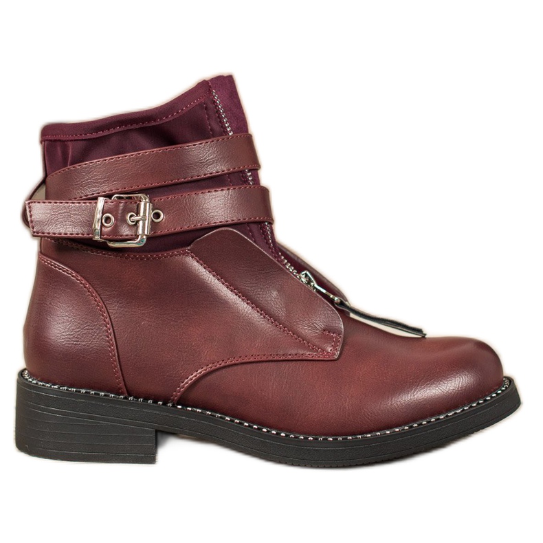SHELOVET Bottines bordeaux à fermeture éclair rouge SHELOVET Bottines bordeaux à fermeture éclair rouge
