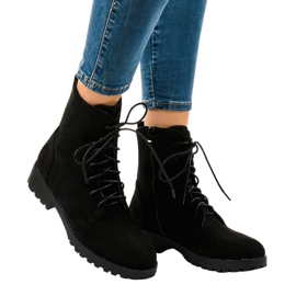 Bottines à lacets en daim noir C-7192