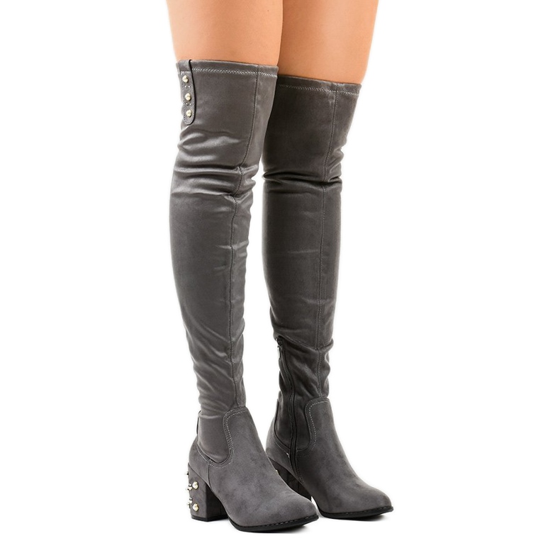 Bottes en daim pour femmes sur le poteau LB-352 gris Bottes en daim pour femmes sur le poteau LB-352 gris