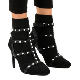 Bottines à talons en tissu noir AT-0655-L