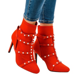 Bottines à talons en tissu AT-0655-L rouges