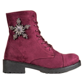 SHELOVET Bottines en daim bordeaux rouge