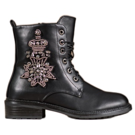 Lovery Bottes avec des cristaux noir