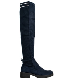 Ideal Shoes Bottes en daim à enfiler bleu marin