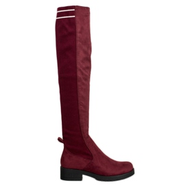 Ideal Shoes Bottes en daim à enfiler rouge