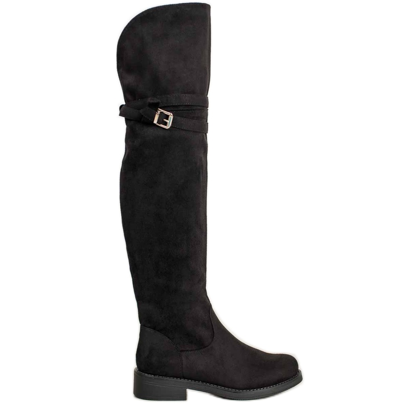 Ideal Shoes Bottes élégantes avec une boucle le noir Ideal Shoes Bottes élégantes avec une boucle le noir