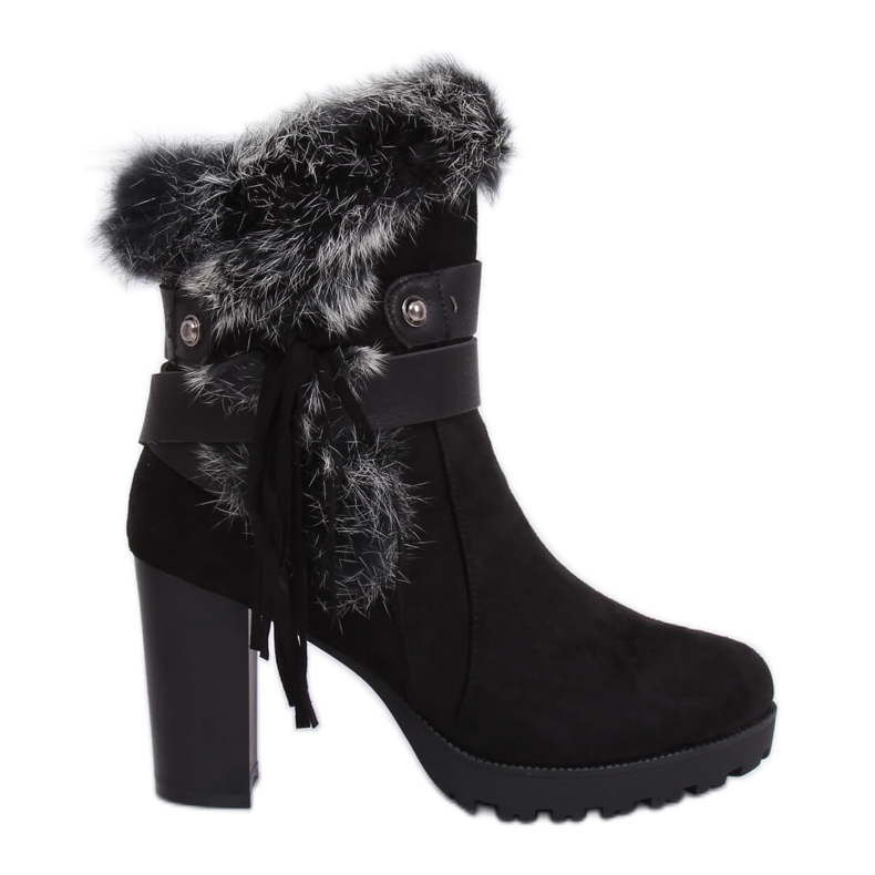 Bottines noires à talons avec fourrure SP05 Black le noir