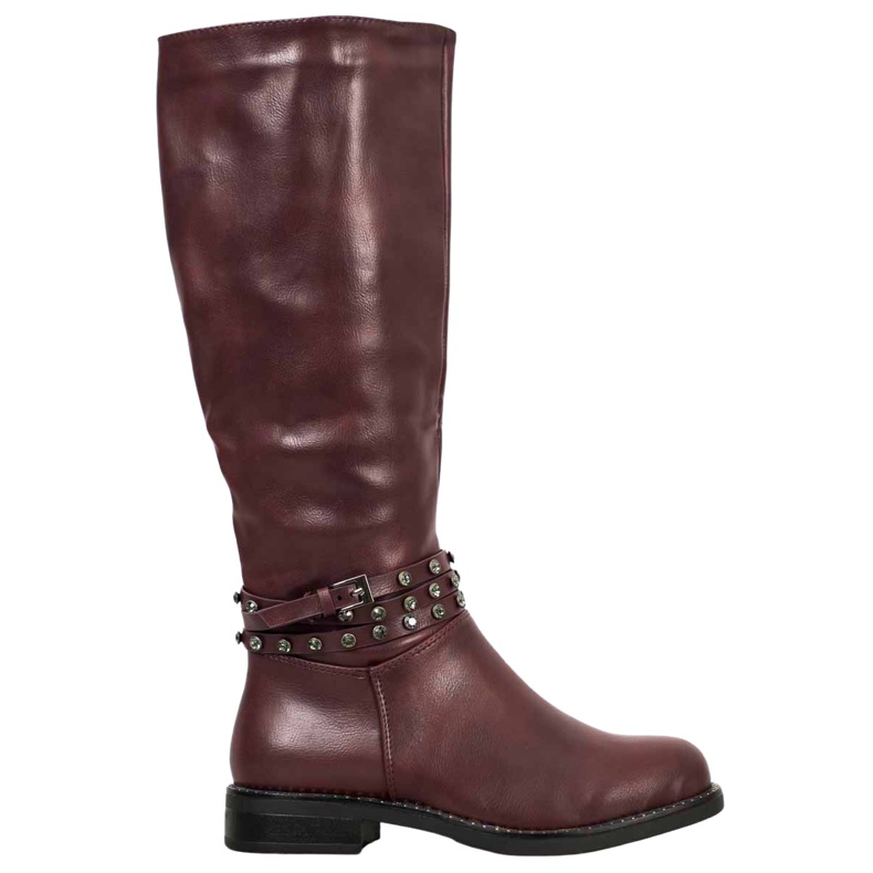 SHELOVET Bottes Marron Avec Cubic Zirconia rouge