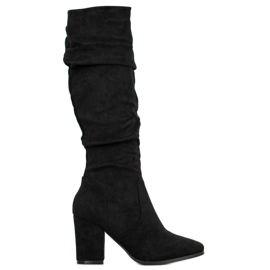 SHELOVET Bottines à talons en daim noir
