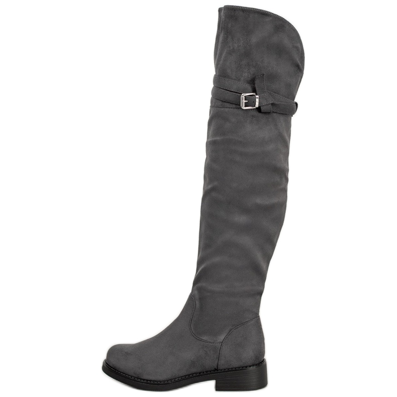 Ideal Shoes Bottes élégantes avec une boucle gris Ideal Shoes Bottes élégantes avec une boucle gris