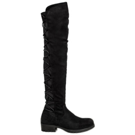 Forever Folie Cuissardes en daim avec un lien le noir Forever Folie Cuissardes en daim avec un lien le noir