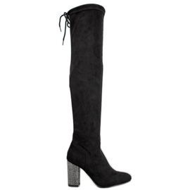Super Me Bottes à talon décoratif noir