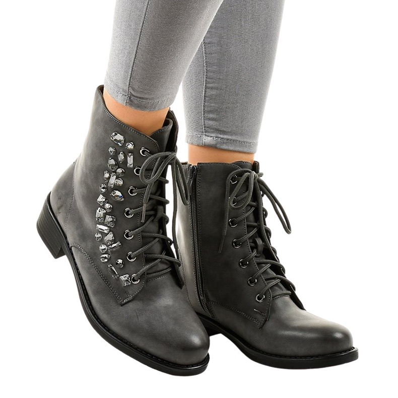 Bottines plates grises à pierres 0-268 Bottines plates grises à pierres 0-268