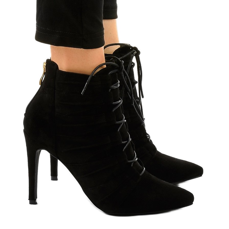 Bottines à talon aiguille JA79 en daim noir le noir