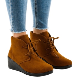 Bottines compensées en daim marron E3265 brun