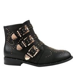 Bottines plates noires avec décorations dorées YY100 le noir
