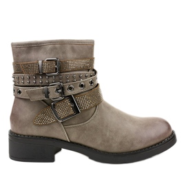 Bottines à talons plats kaki à boucle 7365-PA vert