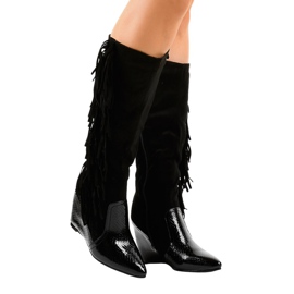 Bottines compensées femme en daim T81 noir