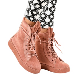 Bottines plates en daim rose 7-3727B