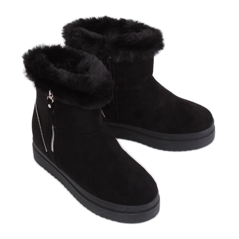 Noir PP-30 Bottes de neige noires avec fourrure le noir
