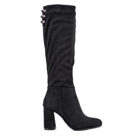 SHELOVET Bottes en daim avec zircon cubique noir