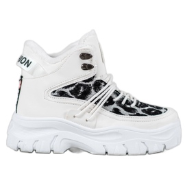 SHELOVET Baskets à imprimé léopard blanc