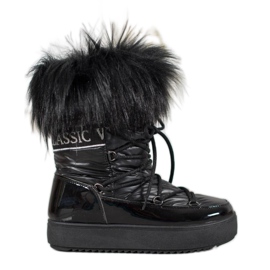 Bella Paris Bottes de neige chaudes avec fourrure noir