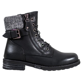 J. Star Bottines à lacets en cuir écologique noir