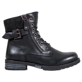 J. Star Bottines à lacets en cuir écologique noir