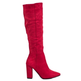Small Swan Bottines à talons en daim rouge Small Swan Bottines à talons en daim rouge