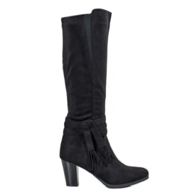 Queen Vivi Bottines en daim à franges le noir
