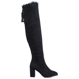 SHELOVET Bottes en daim avec fourrure noir