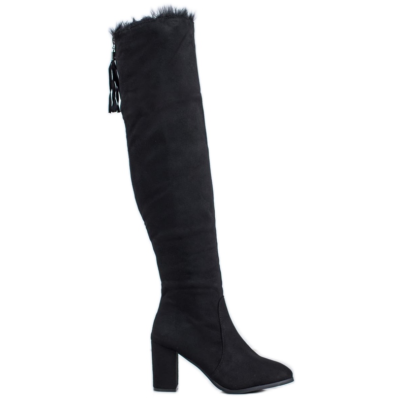 SHELOVET Bottes en daim avec fourrure le noir