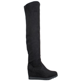 SHELOVET Bottes compensées en daim le noir