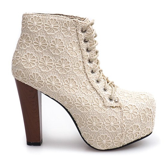Bottines Unie En Dentelle Sur Talon K764B Beige