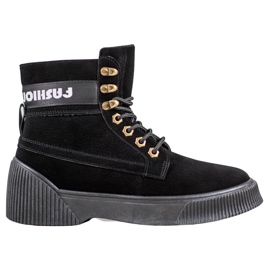 Yes Mile Bottines nouées à la mode le noir Yes Mile Bottines nouées à la mode le noir