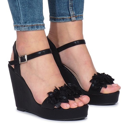Sandales compensées noires Allane le noir