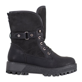 SHELOVET Bottines à lacets en peau de mouton noir