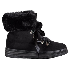Queen Vivi Bottines à lacets avec fourrure noir