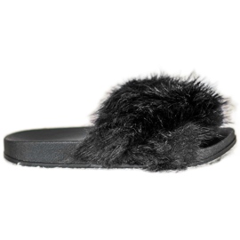 SHELOVET Pantoufles De Fourrure Confortables le noir