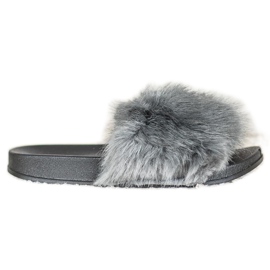 SHELOVET Pantoufles De Fourrure Confortables gris