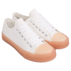 Sneakers sur semelle colorée, blanc et beige FG-2948 Nudepink blanche brun