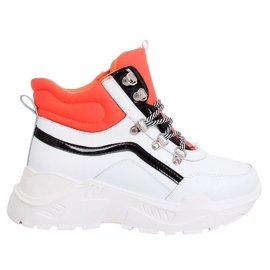 Chaussures de sport montantes orange et blanches RB-3348 BLANC / ORANGE