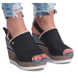 Sandales compensées en jean noir mulanka le noir