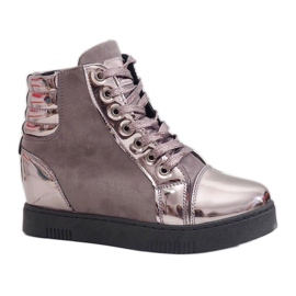 Baskets En Daim Laqué Gris TL-57