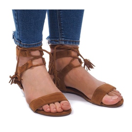 Sandales Boho 8-38 en daim camel brun